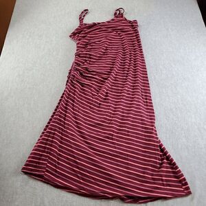 Gap Dress Womens Medium Red Striped Spaghetti Straps Side Ruched Sleeveless Tank